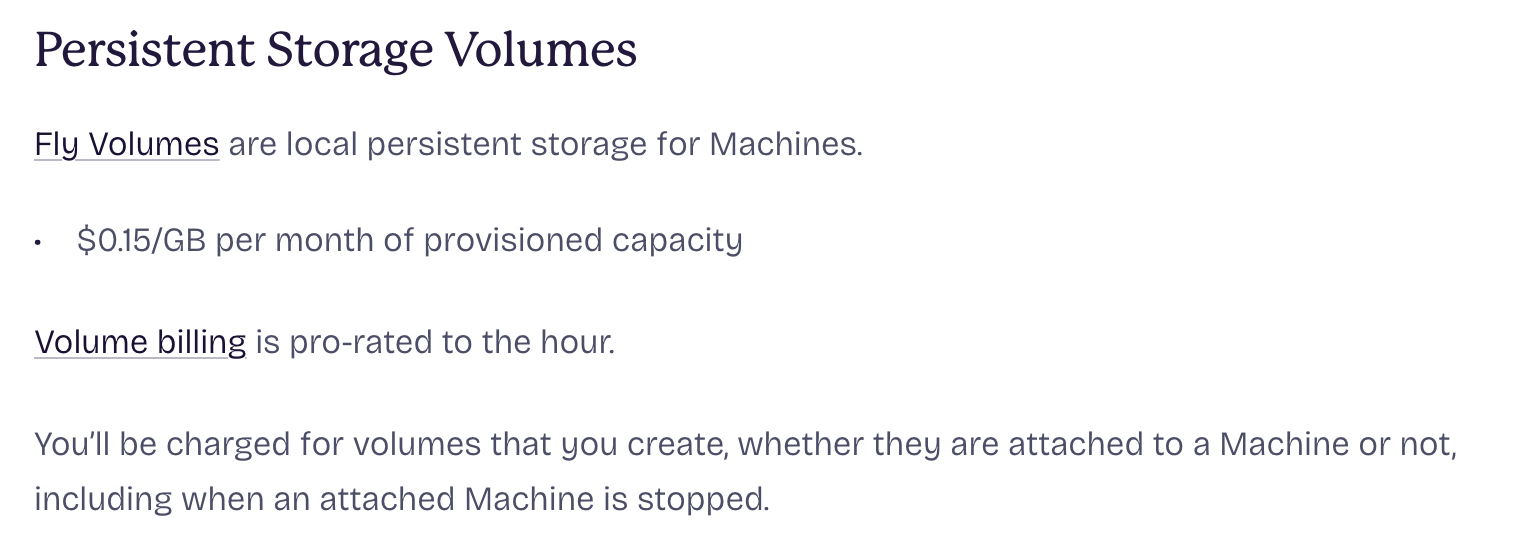 Storage pricing from Fly.io